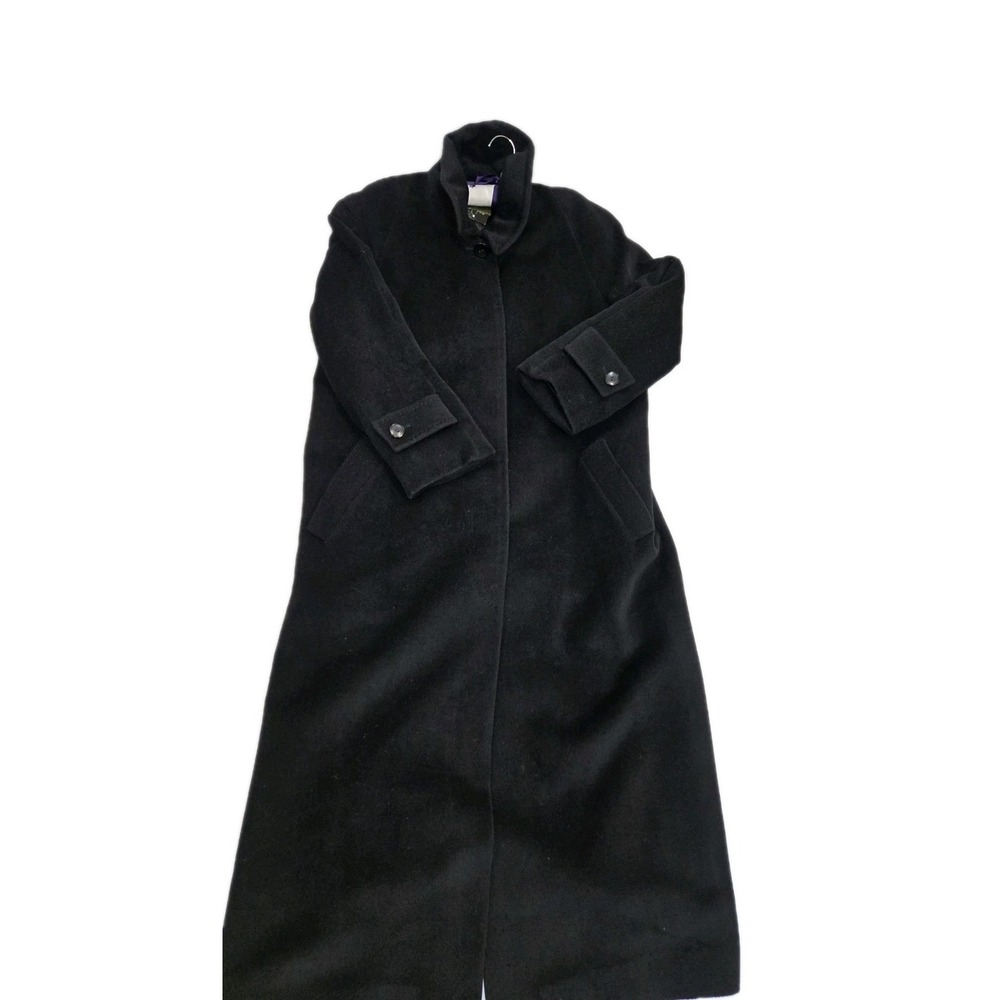 NWT Sachi Collection Black Wool Long Overcoat Women's 16 Hidden Button Minimalis